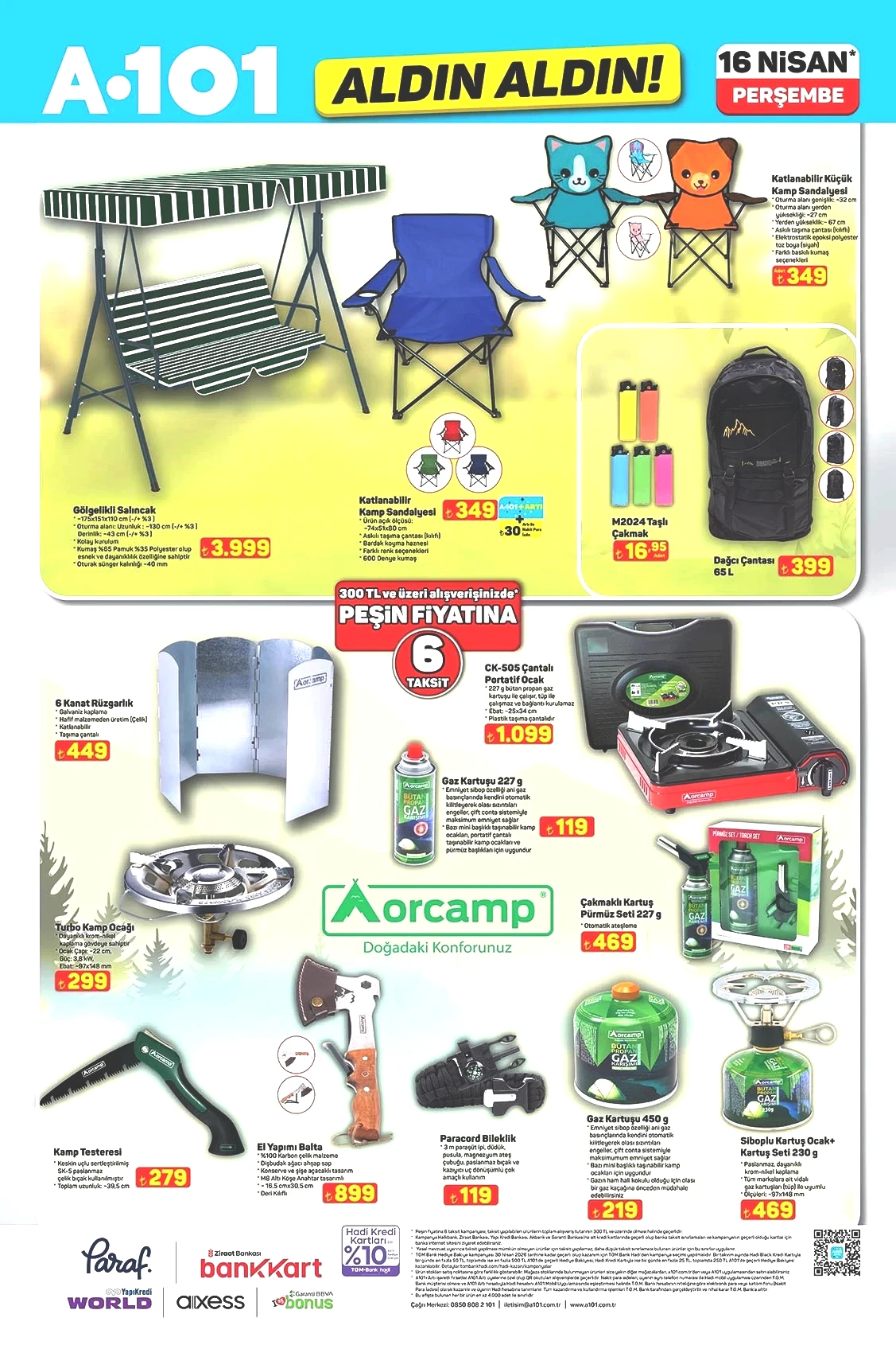 Katlanabilir kamp sandalyesi, portatif ocak ve el baltası A101 16 Nisan 2026 kampanyası