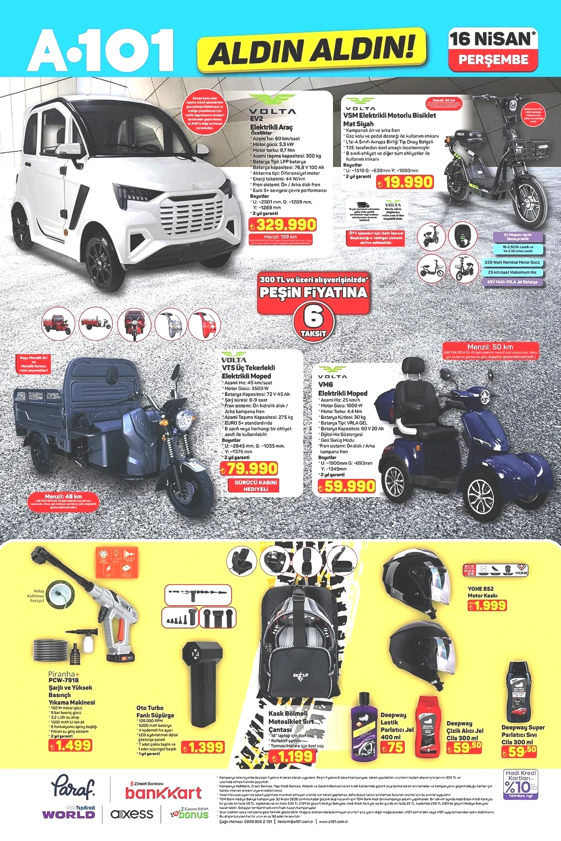 VOLTA EV2 elektrikli motorlu bisiklet ve VM6 moped A101 16 Nisan kampanyasında